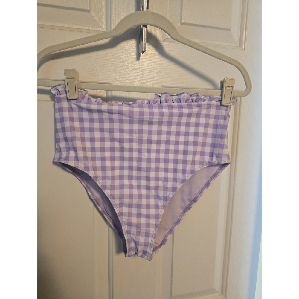 NWT Wallflower Purple Gingham Ruffle High Waist Bikini Bottoms Swimwear Large